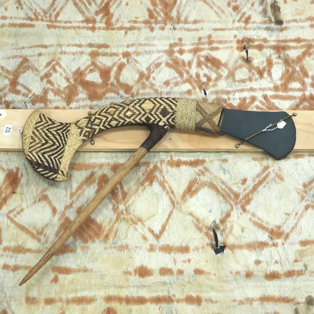 Fine Mt Hagen Papua New Guinea Ceremonial  Axe. Carved Hardwood with Stone Blade Attached By Natural Fibres. Image 1++