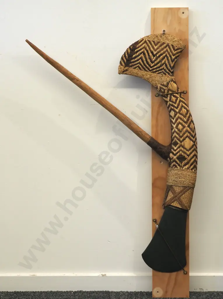 Fine Mt Hagen Papua New Guinea Ceremonial  Axe. Carved Hardwood with Stone Blade Attached By Natural Fibres. Image 1++