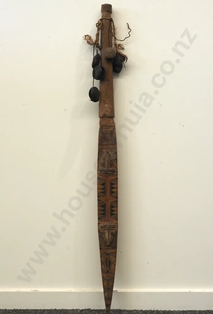 Solomon Island Wooden Spear w Betel Nut Rattles  Image 1++