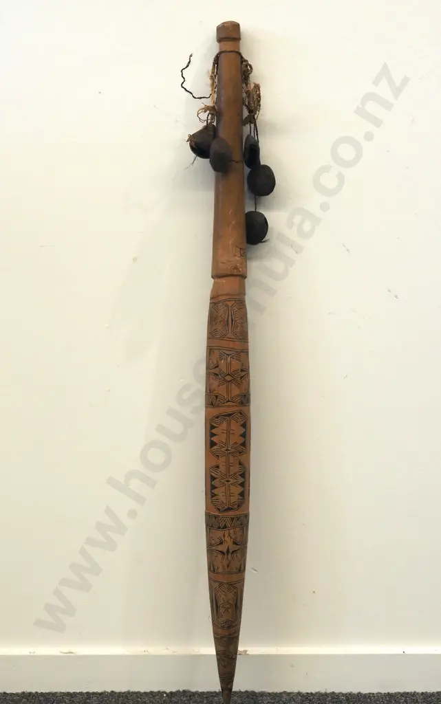 Solomon Island Wooden Spear w Betel Nut Rattles  Image 1++