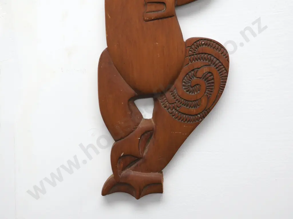 Maori Wood Carving - Teko Teko Or A Manaia with Paua Shell Eyes Image 1++