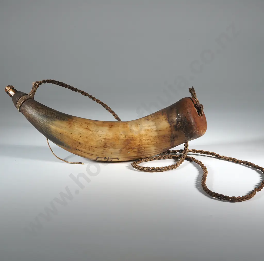 PNG Horn Powder Flask w Plaited String Cordage Image 1++