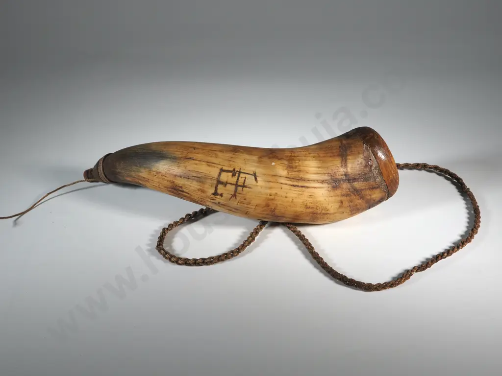 PNG Horn Powder Flask w Plaited String Cordage Image 1++