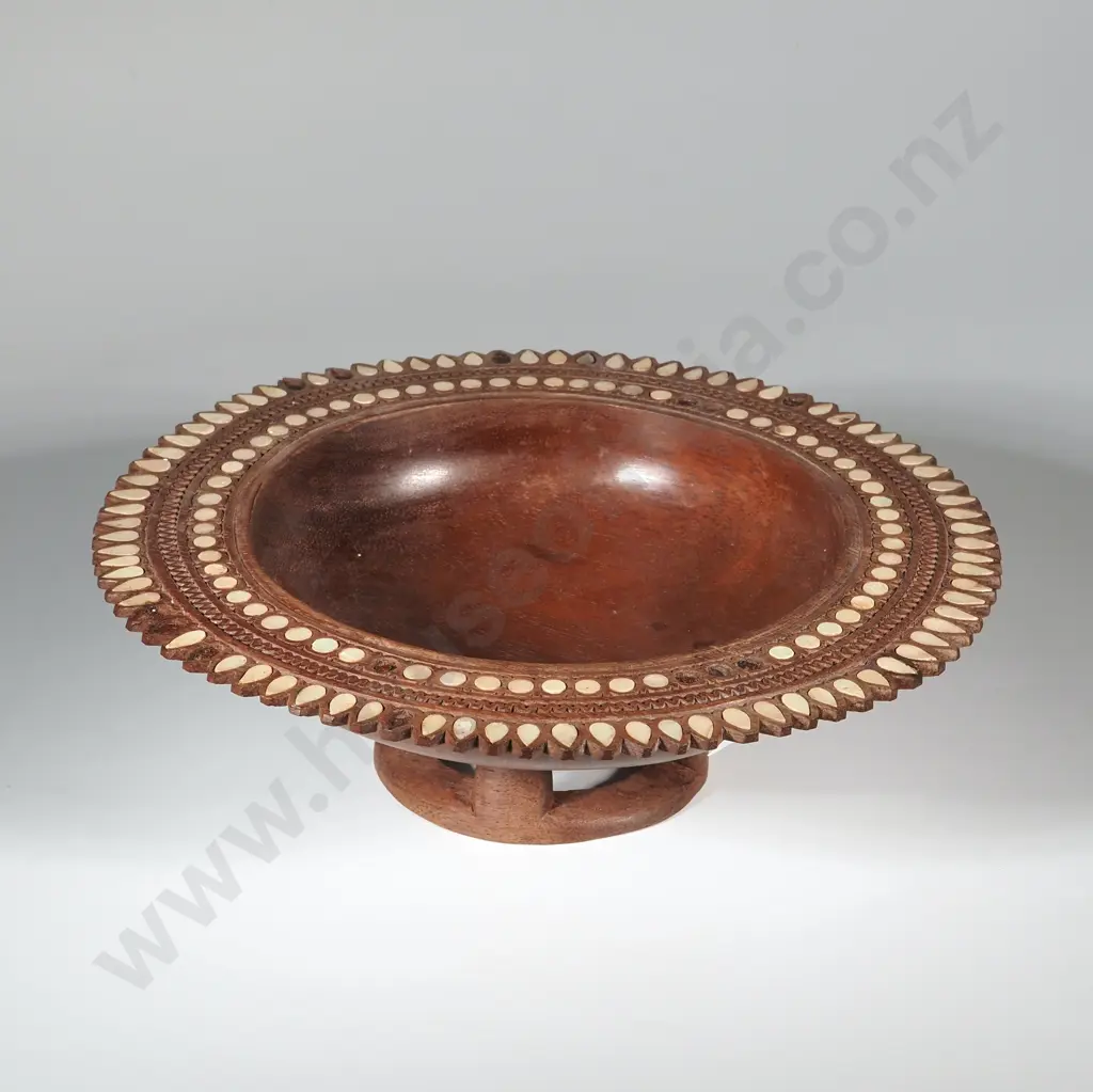Papua New Guinea Bowl Trobriand Inlaid Mother Of Pearl Wood Serving Bowl  Image 1++