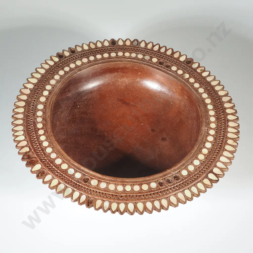 Papua New Guinea Bowl Trobriand Inlaid Mother Of Pearl Wood Serving Bowl  Image 1++