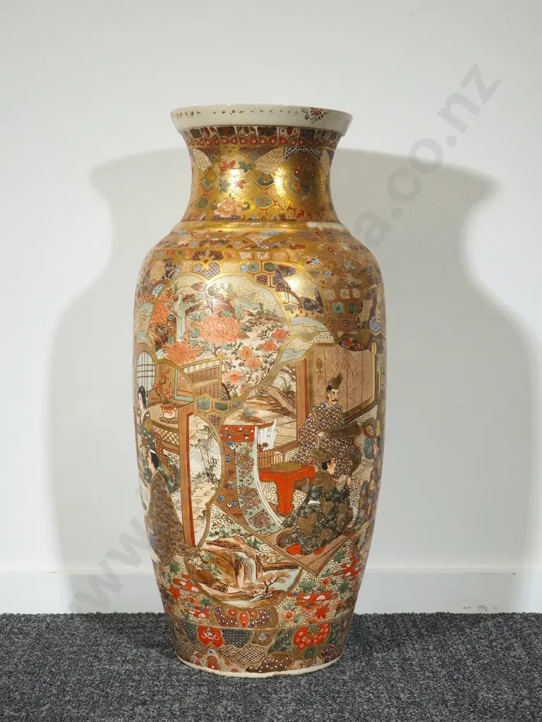 Large, Exceptionally Detailed & Decorative Satsuma Style Vase: 62cm Tall Image 1++