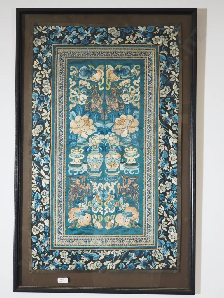 Stunning Framed Antique Oriental Silk Tapestry Image 1++