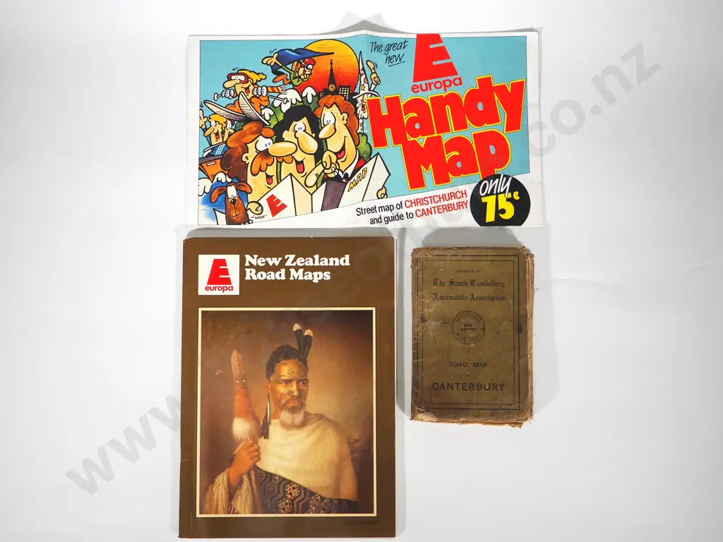 Two Europa New Zealand Road Maps 1980's & 1930's;  AA South Canterbury Road Map (Large) Image 1++