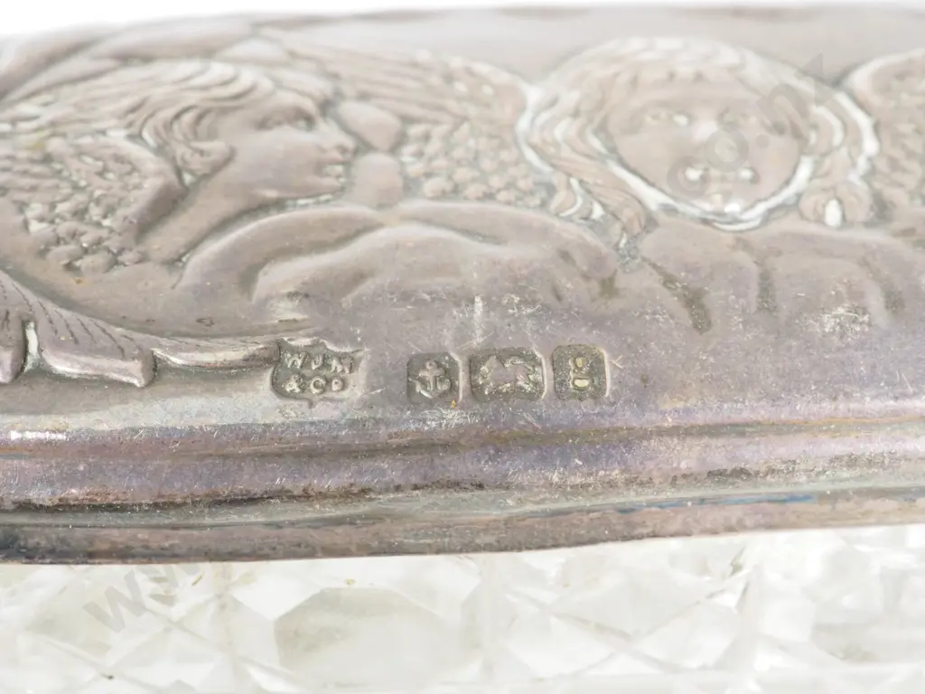 Highly Decorative Cut Glass Sterling Silver Pin Box & Sterling Silver Shoe Horn & Hook Image 1++
