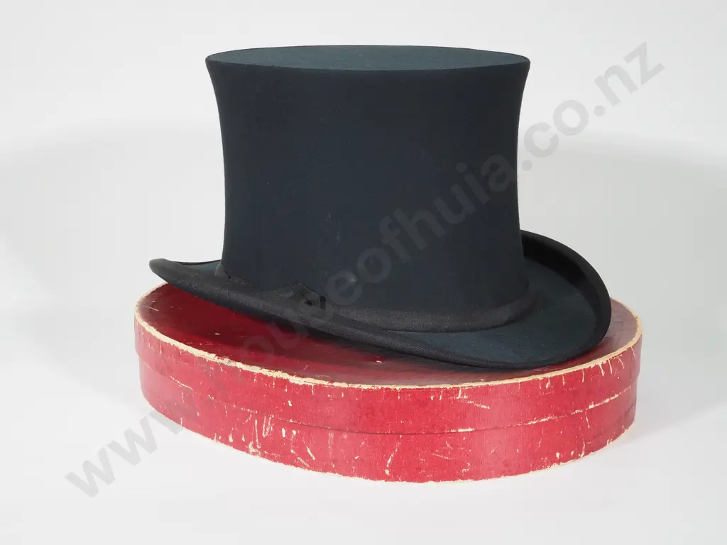 Antique Collapsible Black Top Hat in Original Case Image 1++