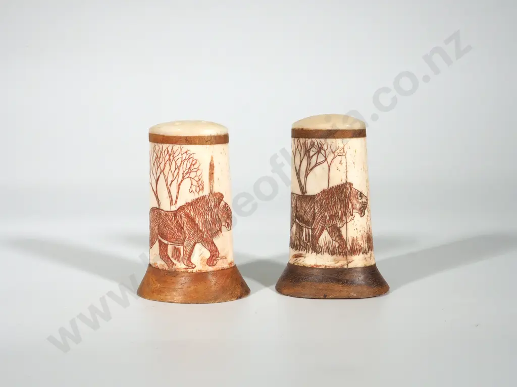 Striking African Themed Bone Salt & Pepper Shakers Image 1++