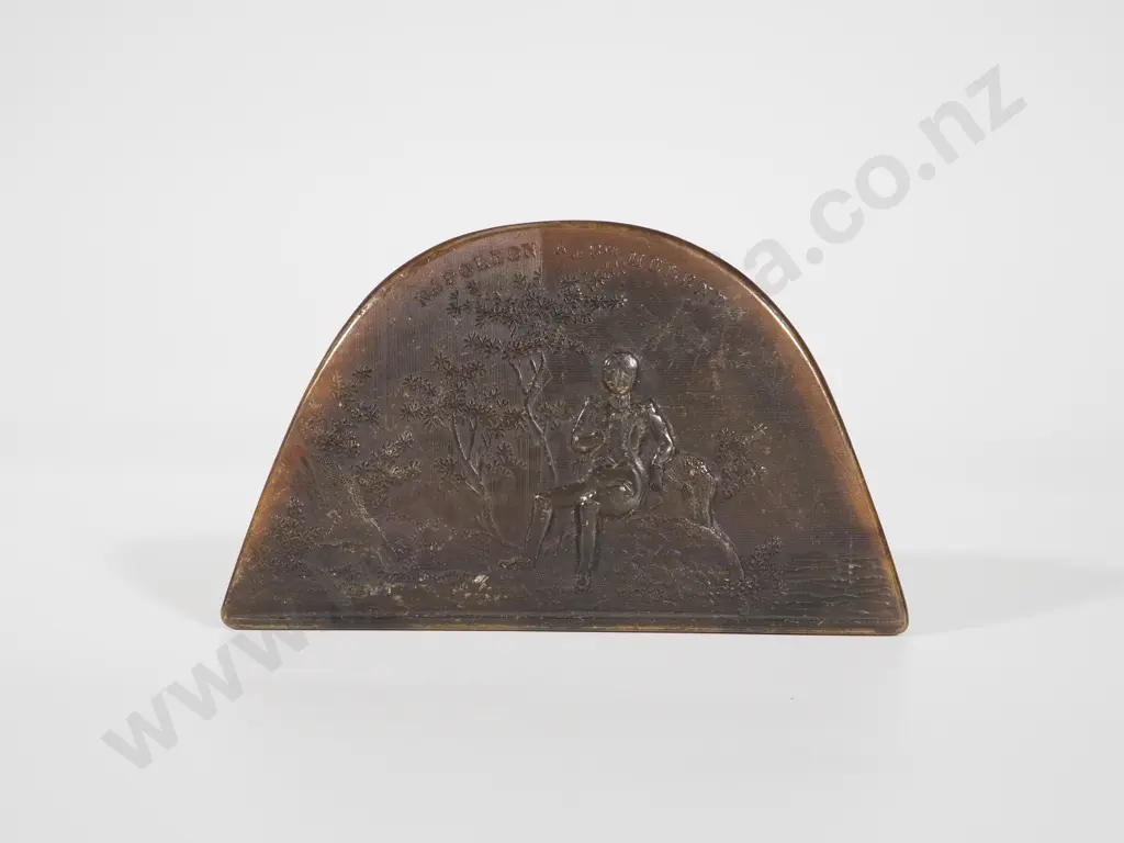 Exceptional Antique Tortoiseshell Vesta in Shape of Napoleon's Hat w Napoleon Relief on Reverse Image 1++