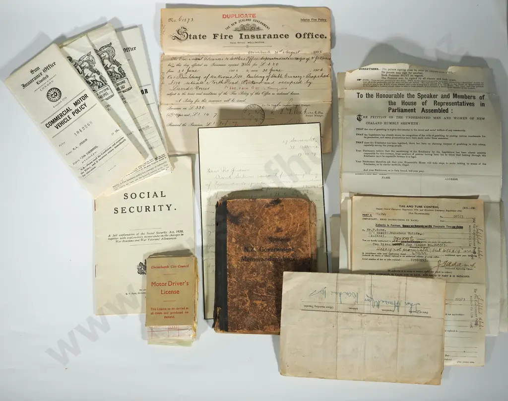 Exceptional Collection of NZ Historical Documents Incl. Insurance Policies, Drivers License, Voting Forms Etc. Image 1++