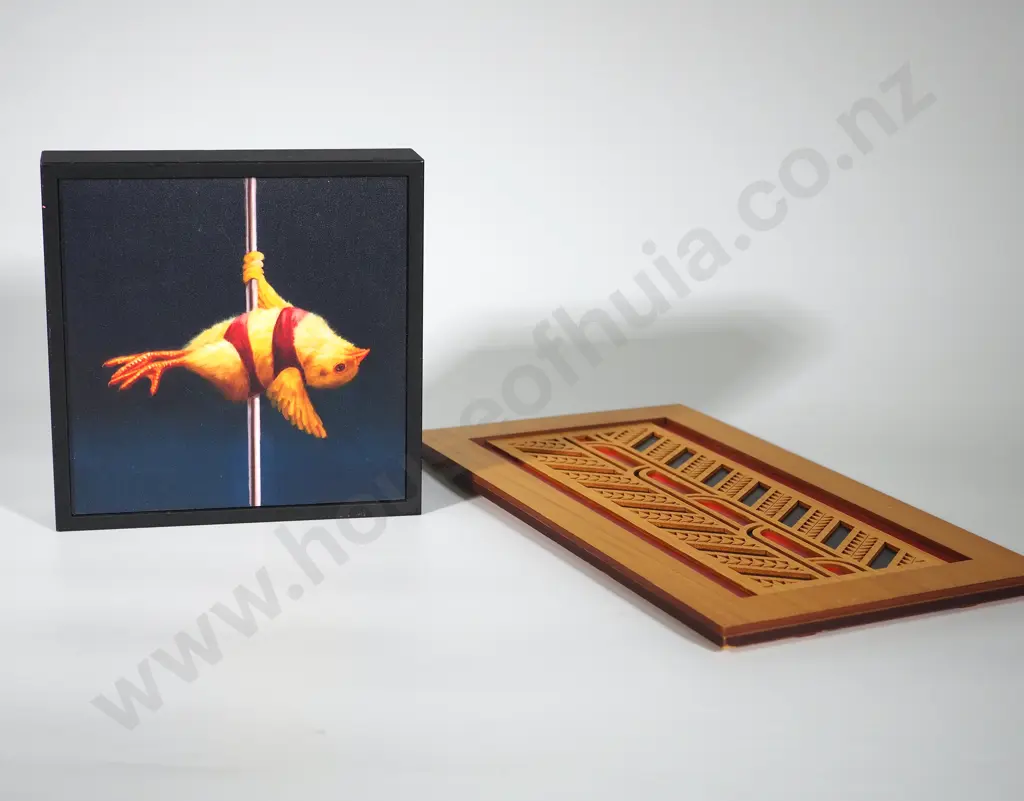 Two Decorative Items incl Kiwiana Carved Wood Panel Image 1++