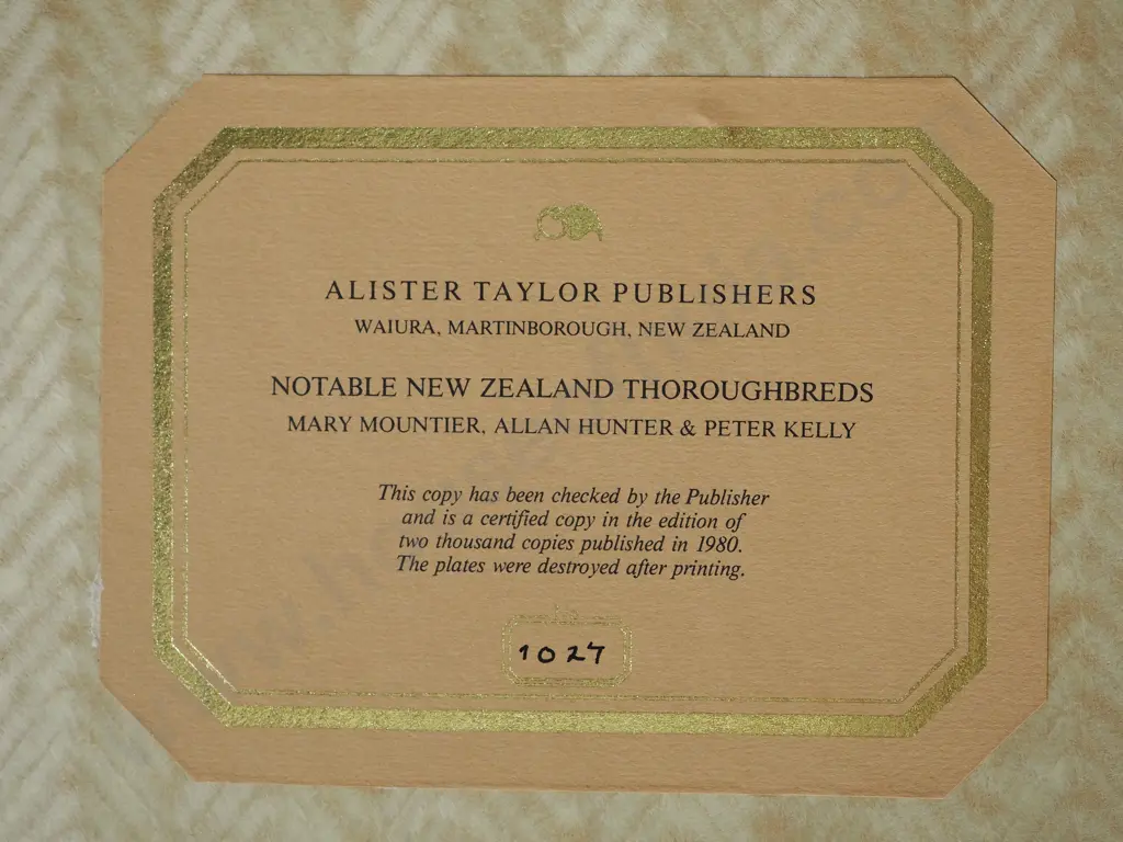 "Notable New Zealand Thoroughbreds": Alister Taylor - Perfect Condition Image 1++