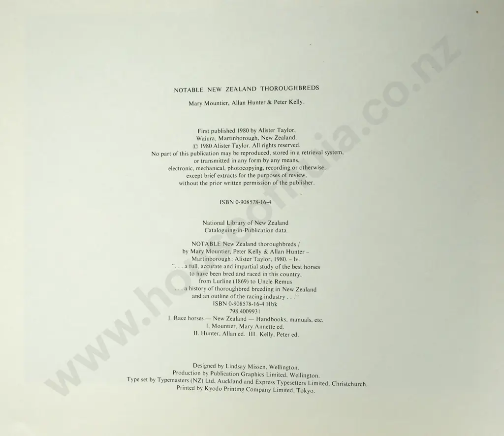 "Notable New Zealand Thoroughbreds": Alister Taylor - Perfect Condition Image 1++