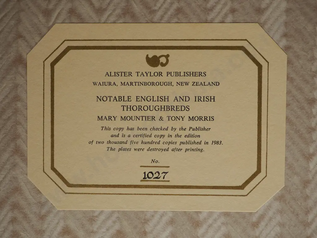 "Notable English & Irish Thoroughbreds": Alister Taylor - Mint Condition Image 1++