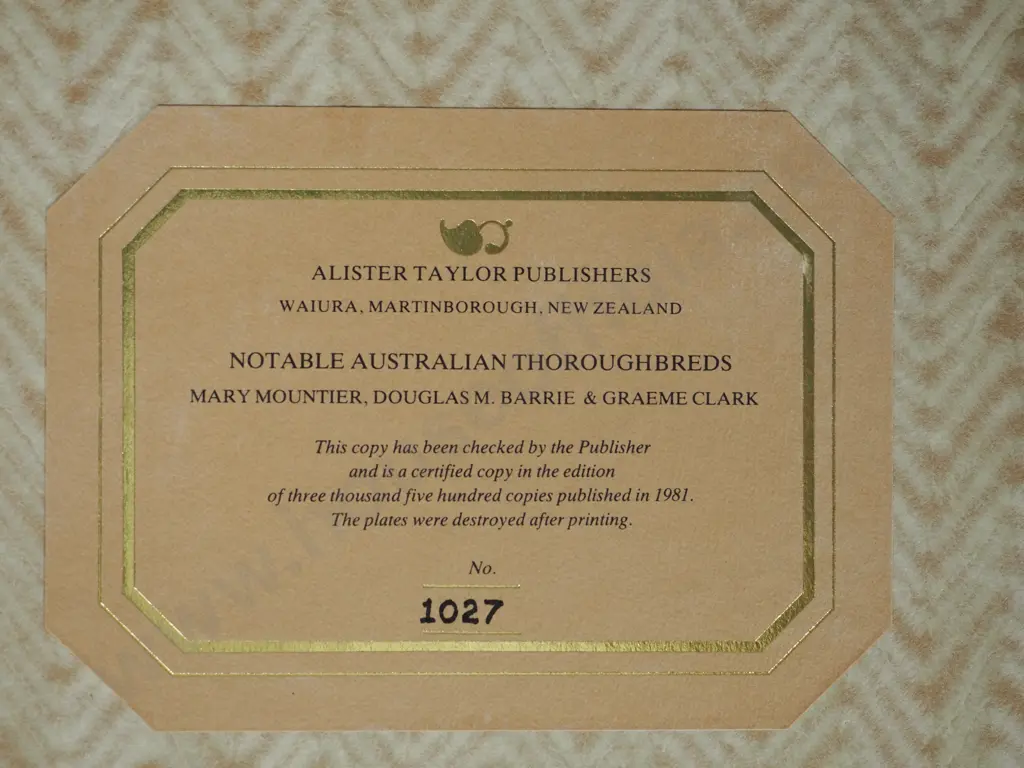 "Notable Australian Thoroughbreds": Alister Taylor - Mint Condition Image 1++