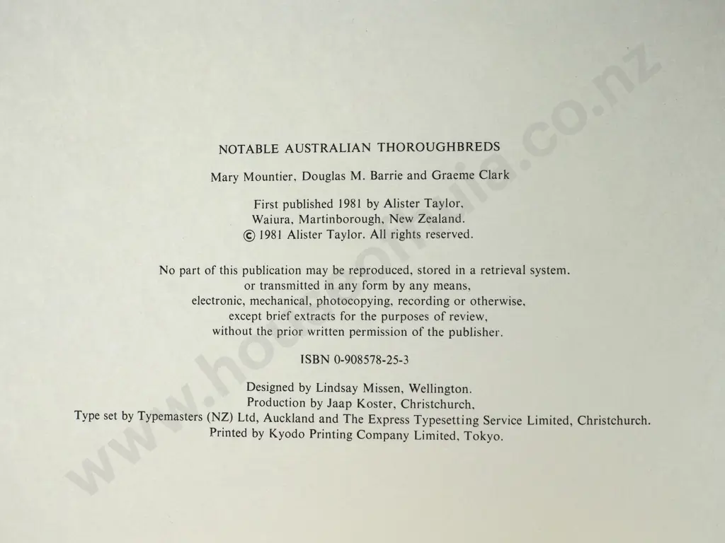 "Notable Australian Thoroughbreds": Alister Taylor - Mint Condition Image 1++