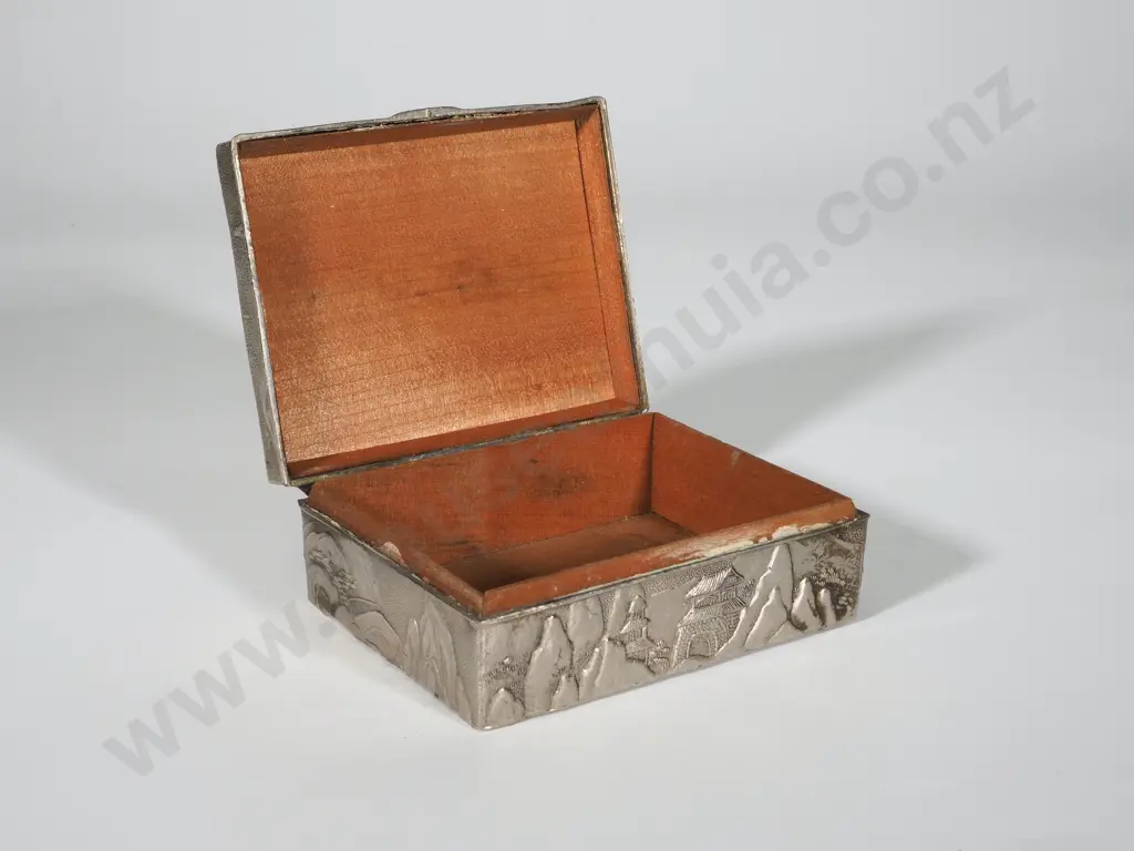 Oriental Silver Plate Box w Cedar Lining  Image 1++