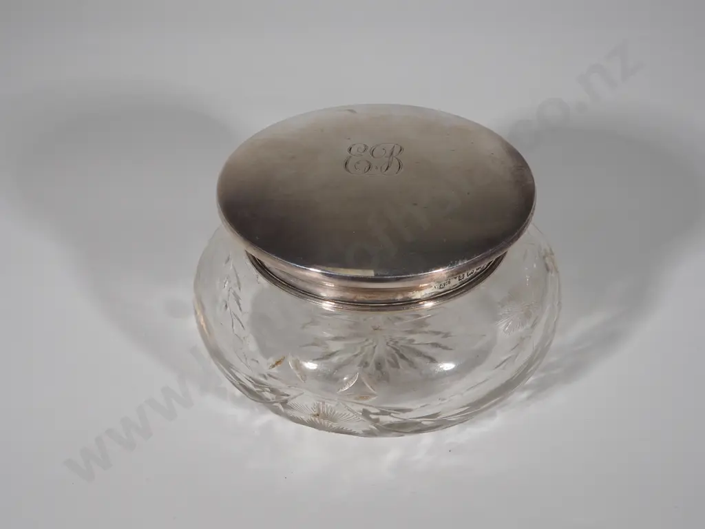 Antique Cut Glass Sterling Silver Dressing Table Jar: Birmingham 1924 Image 1++