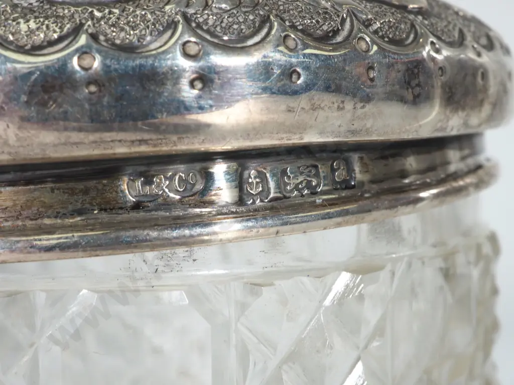 Antique Sterling Silver Cut Glass Dressing Table Jar & Silver Plate Topped Hatpin Container Image 1++