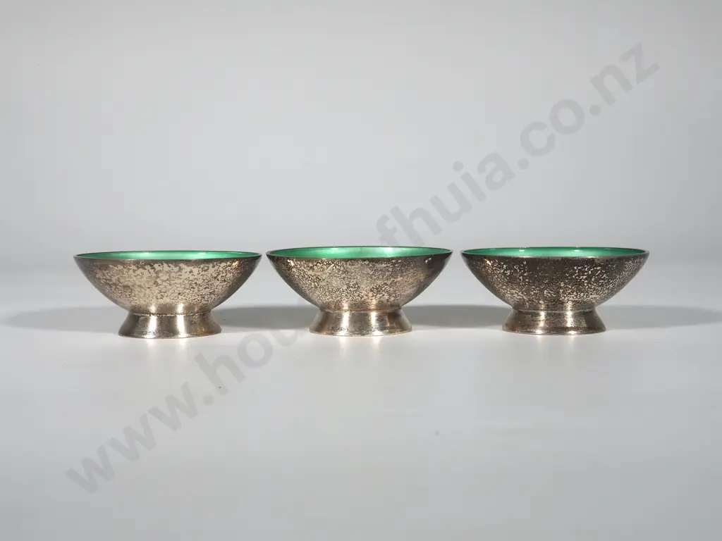 Trio of Stylish Danish Sterling Silver Lacquered Dishes Image 1++