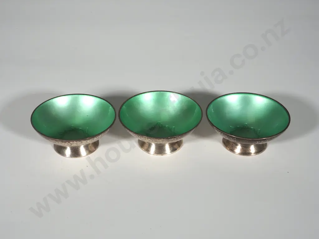 Trio of Stylish Danish Sterling Silver Lacquered Dishes Image 1++