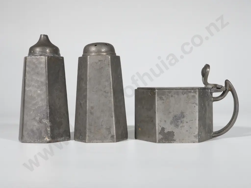 Antique Arts & Crafts English Pewter Cruet Set Image 1++