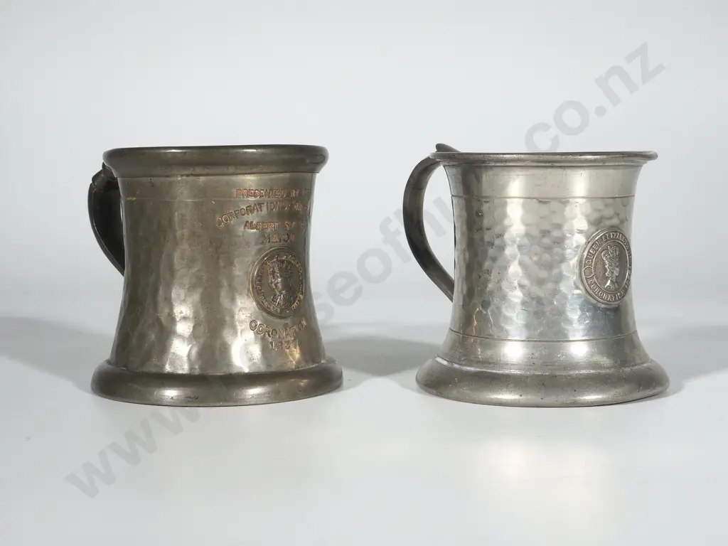 1937 & 1957 Coronation Commemorative Pewter Mugs Image 1++