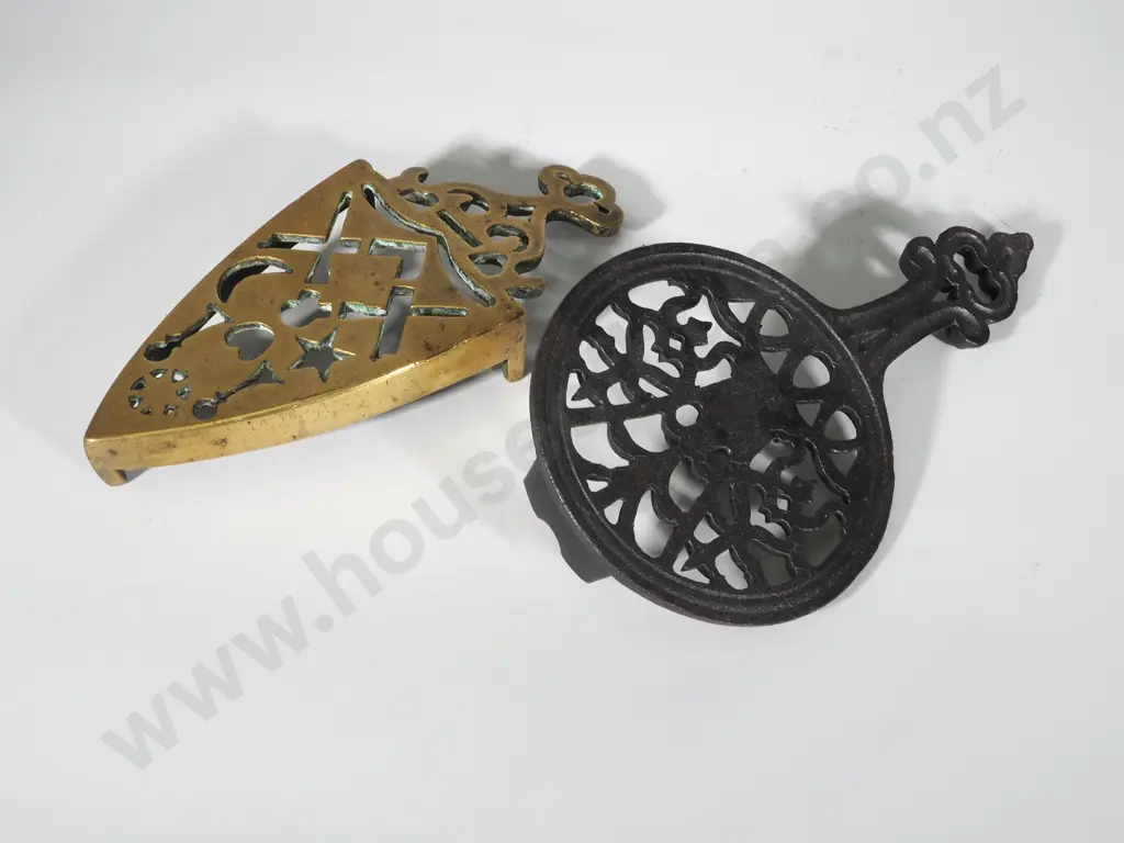 One Cast Iron & One Brass Decorative Trivet Image 1++