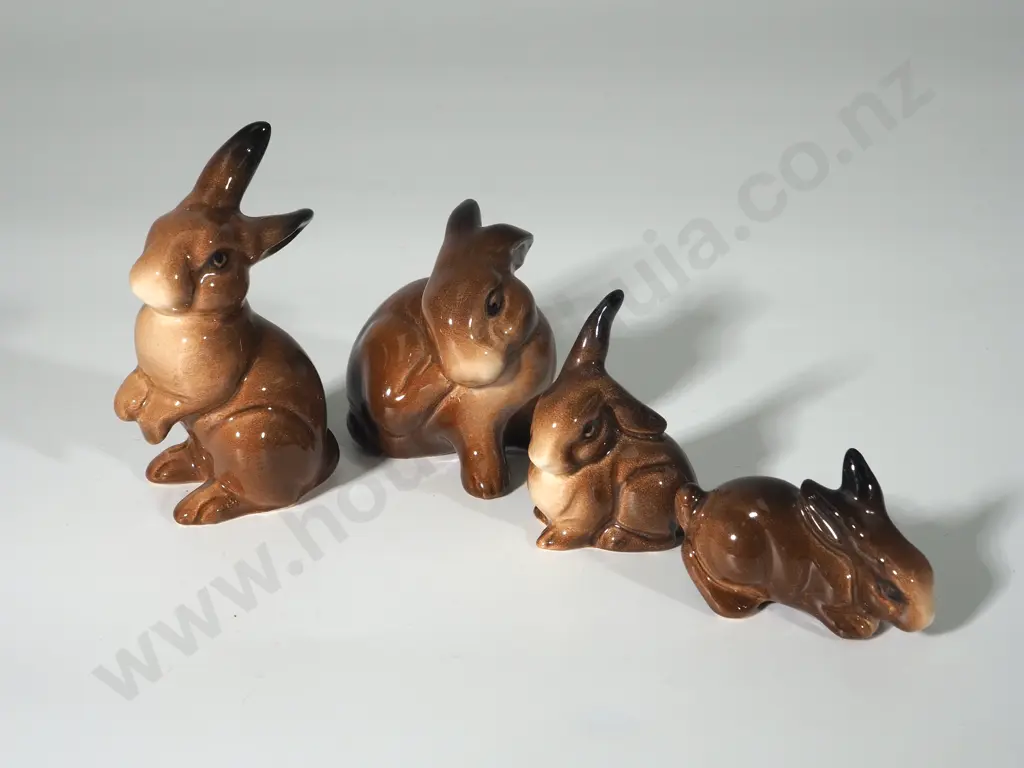 Set of Four Brown China Bunnies Image 1++