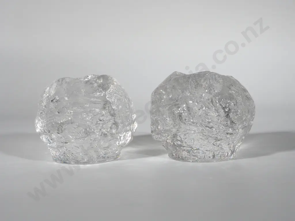 Pair of Mid Century Rock Glass Candlestick Holders Image 1++
