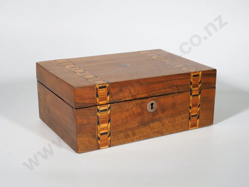 Antique Wooden Box w Intricate Inlay Patter Image 1++