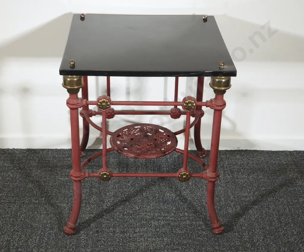 Vintage Marble Topped Metal Side Table Image 1++