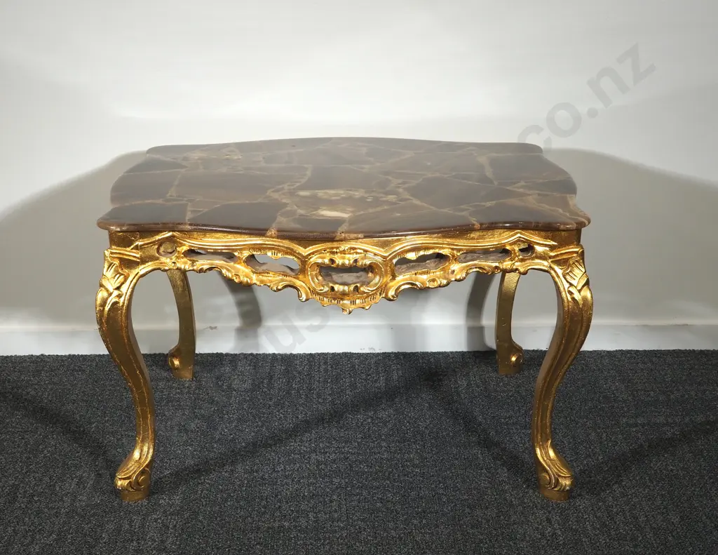 Ornate Gilt Mexican Onyx topped Coffee Table Image 1++