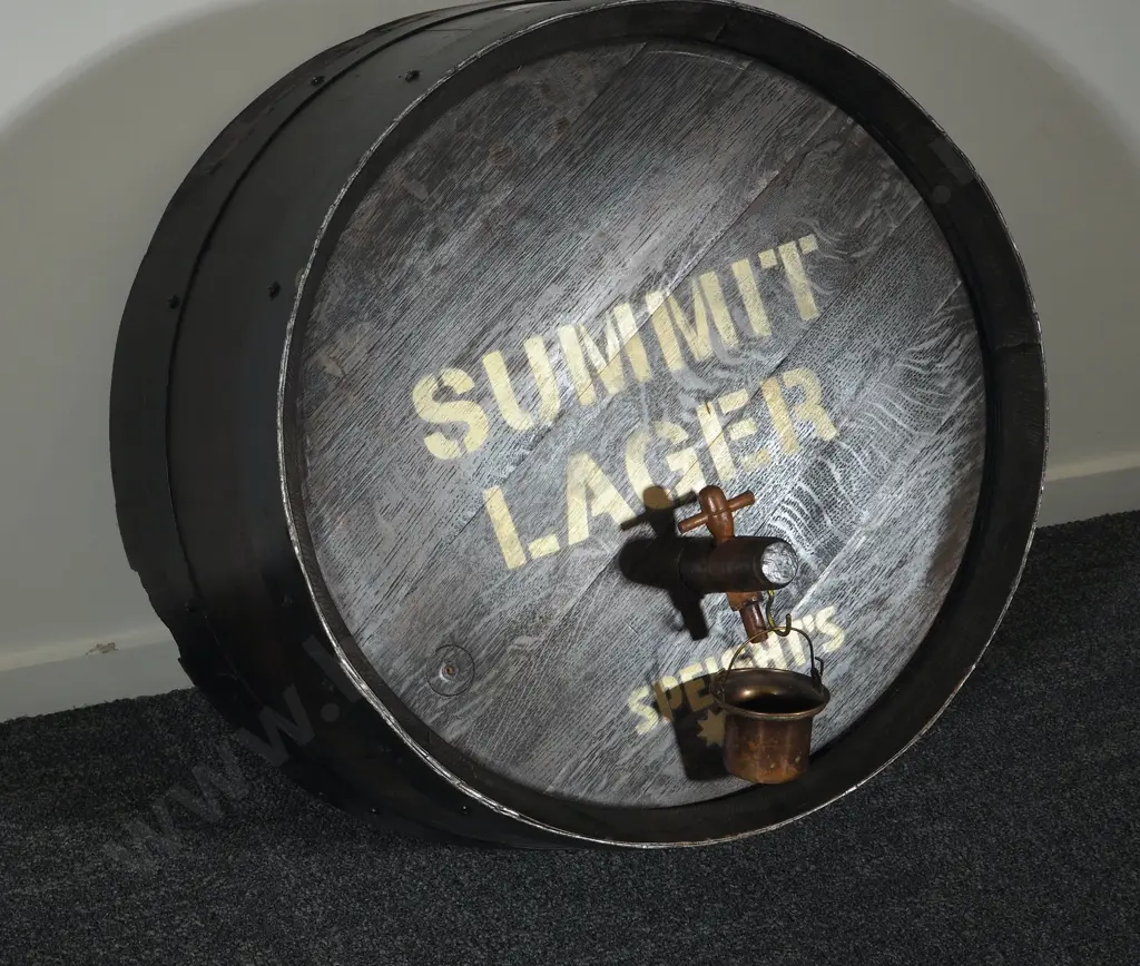 Vintage Summit Lager Beer Barrel End w Copper Miniature Bucket Image 1++