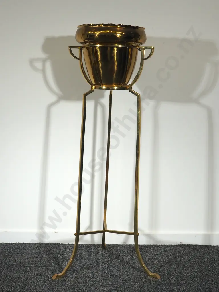 Brass Jardiniere in Matching Stand: 95CM Tall Image 1++
