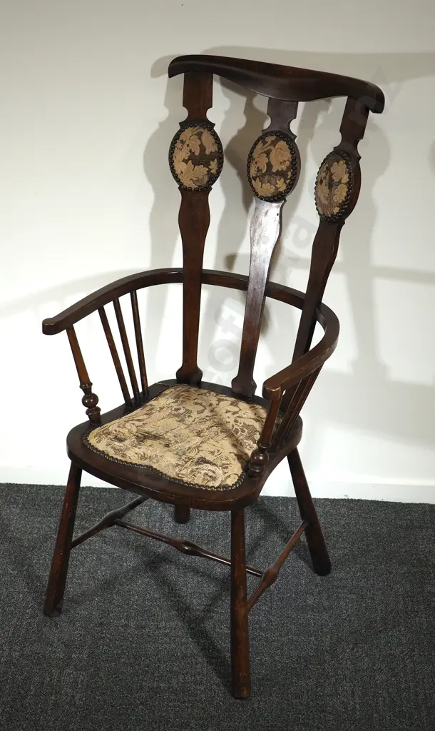 Victorian High Backed Chair w Tapestry Image 1++
