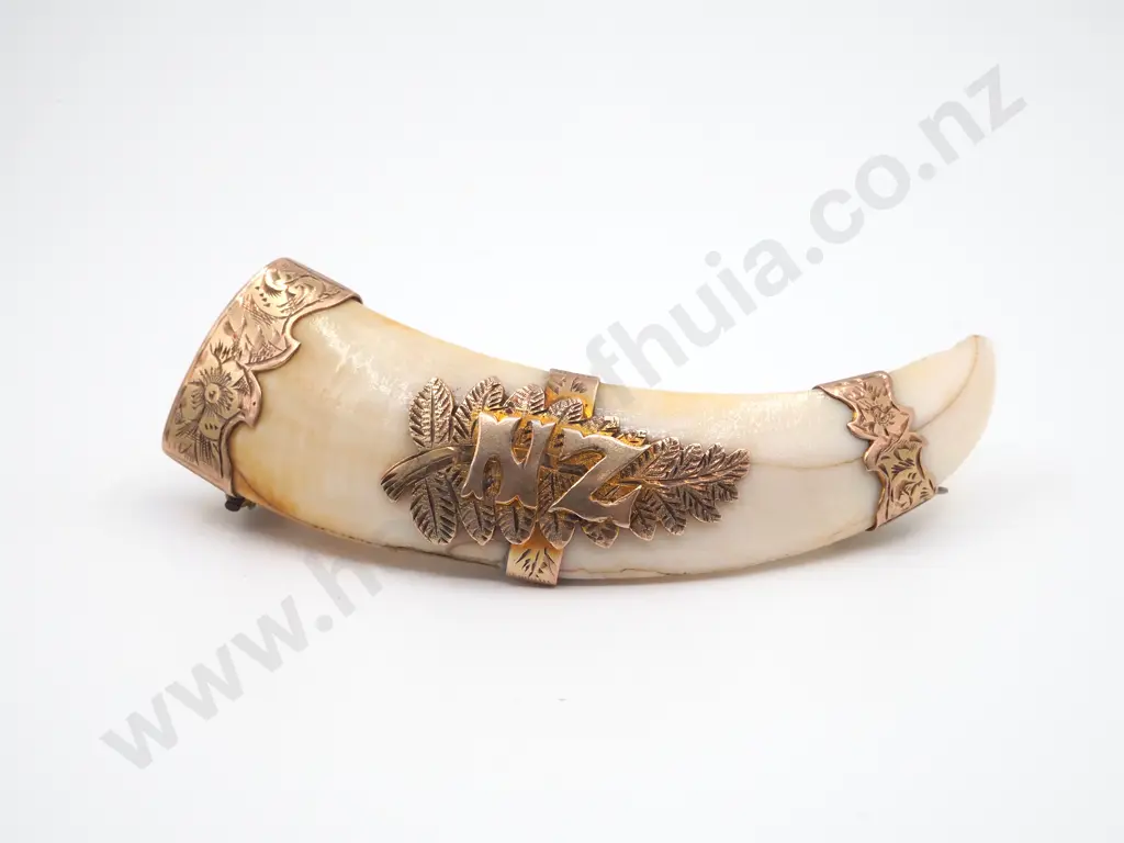 9ct Gold Colonial NZ Boer Tusk Brooch Image 1++