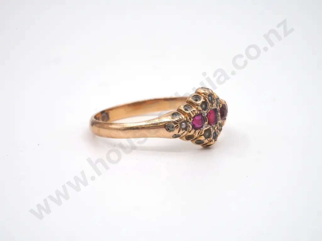 15ct Gold Antique Seed Pearl & Ruby Ring, Hallmarked Image 1++