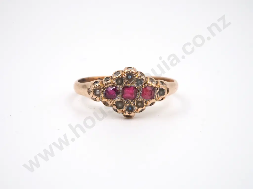 15ct Gold Antique Seed Pearl & Ruby Ring, Hallmarked Image 1++