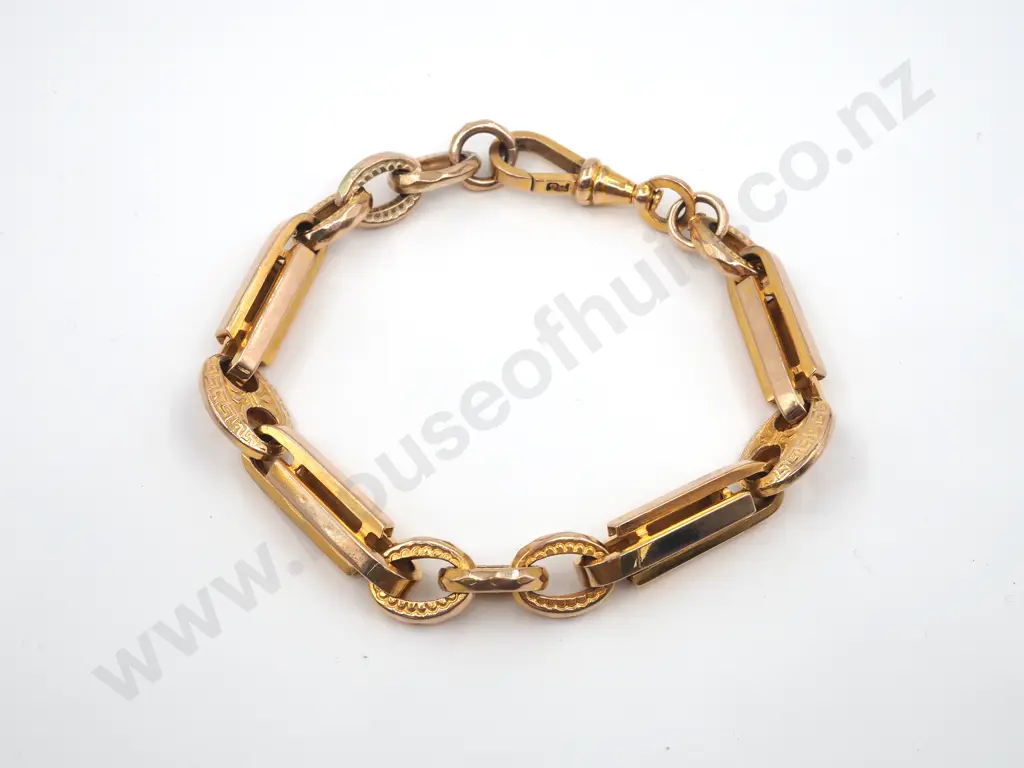 9ct Gold Vintage Paper Clip Link Fancy Fob Bracelet Image 1++