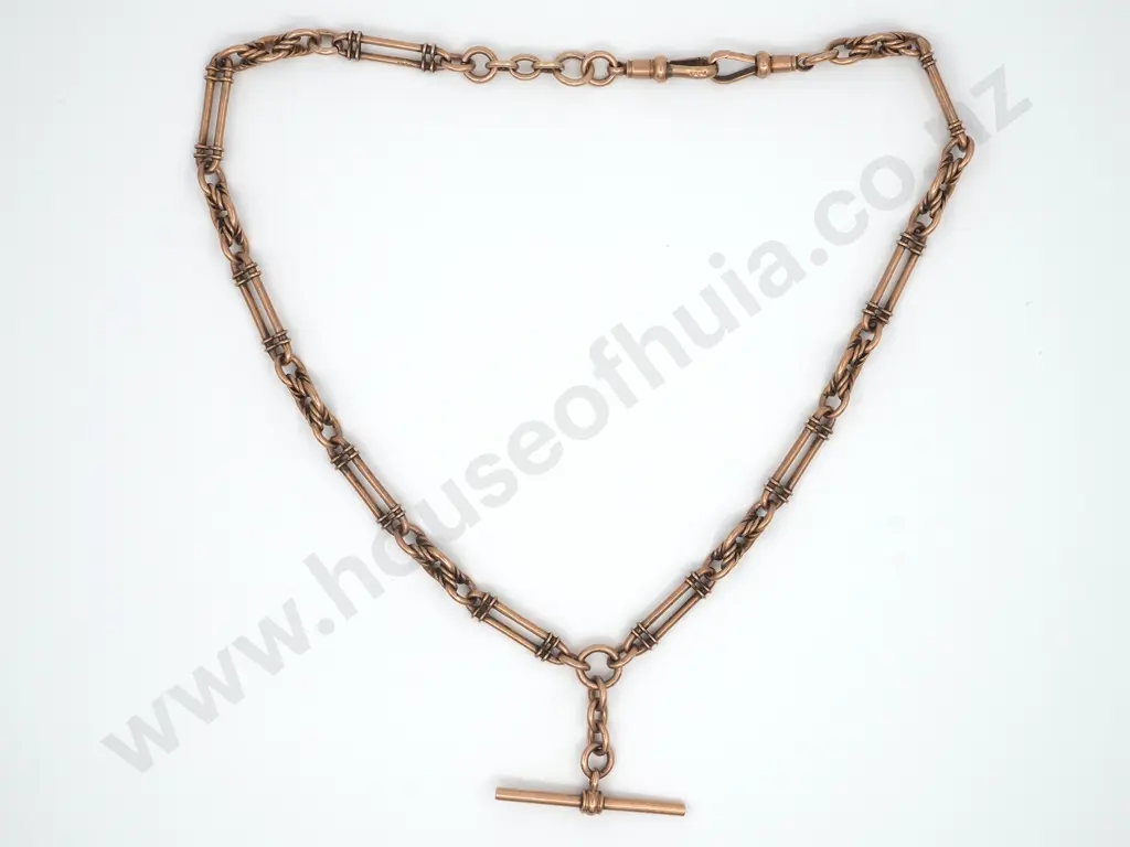 Substantial 9ct Rose Gold Vintage Albert Fob Chain Image 1++