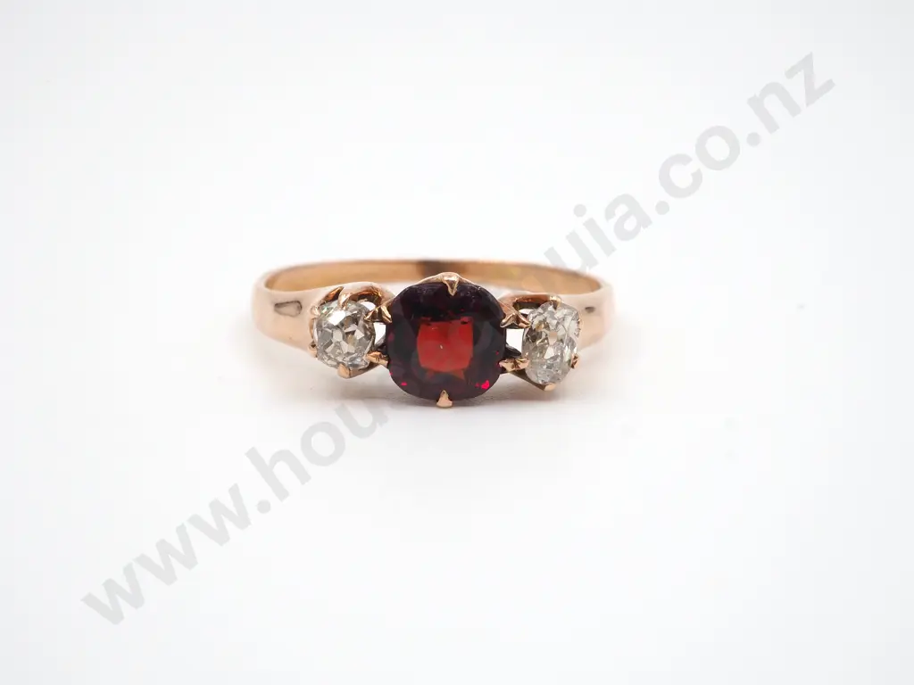 9ct Rose Gold Antique Garnet & Diamond Ring Image 1++