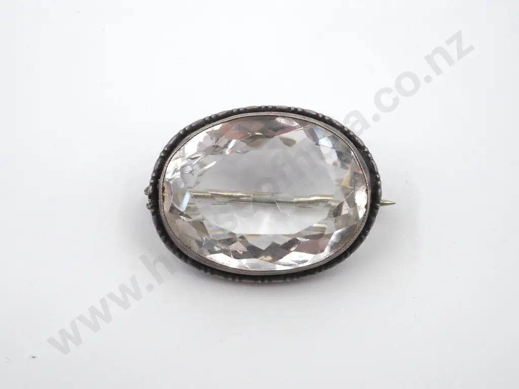 Antique Sterling Silver Large Faceted Crystal Brooch Image 1++