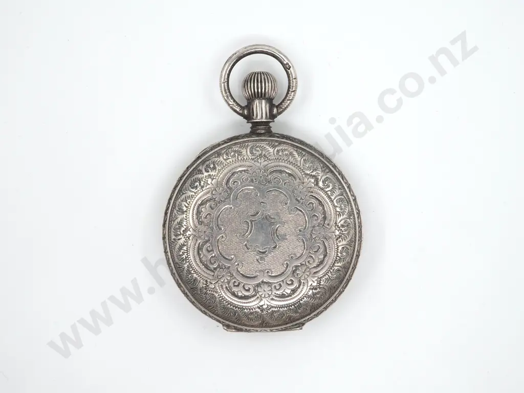 Sterling Silver Decorative Hunter Pocket Watch Image 1++