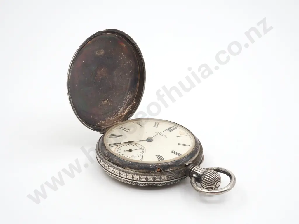 Sterling Silver Decorative Hunter Pocket Watch Image 1++