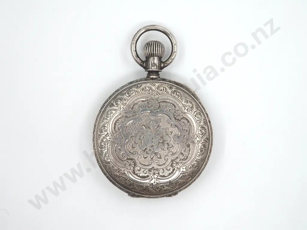 Sterling Silver Decorative Hunter Pocket Watch Image 1++
