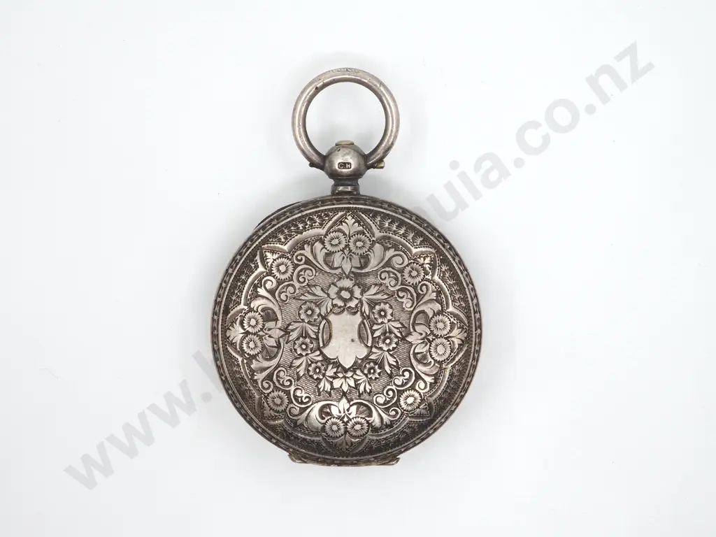 Open Face Floral Sterling Silver Pocket Watch Image 1++